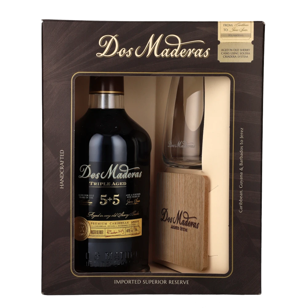 zdjęcie produktu RUM RON DOS MADERAS 5+5 PX 0,7L 40% + SZKLANKA + PODSTAWKA